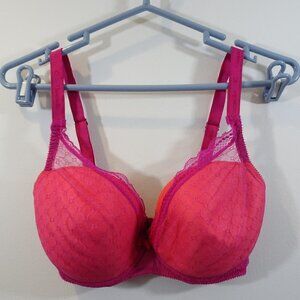 CHANTELLE Pink Orange Lace Bra Size 32DDDD Wide Strap